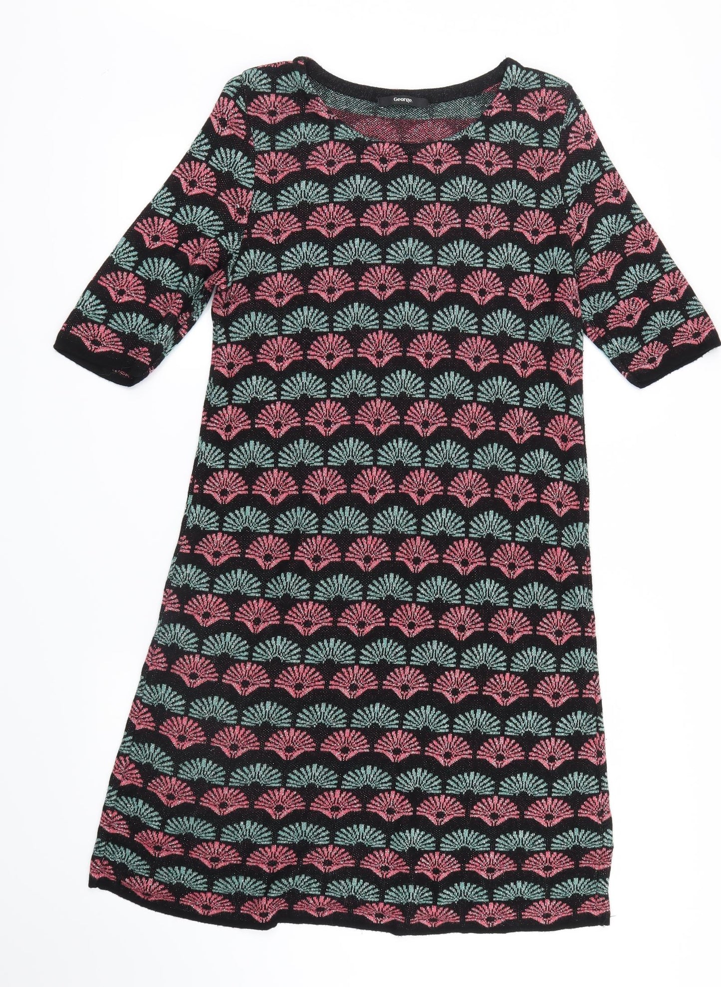 George Womens Black Geometric Knit Shirt Dress  Size 16