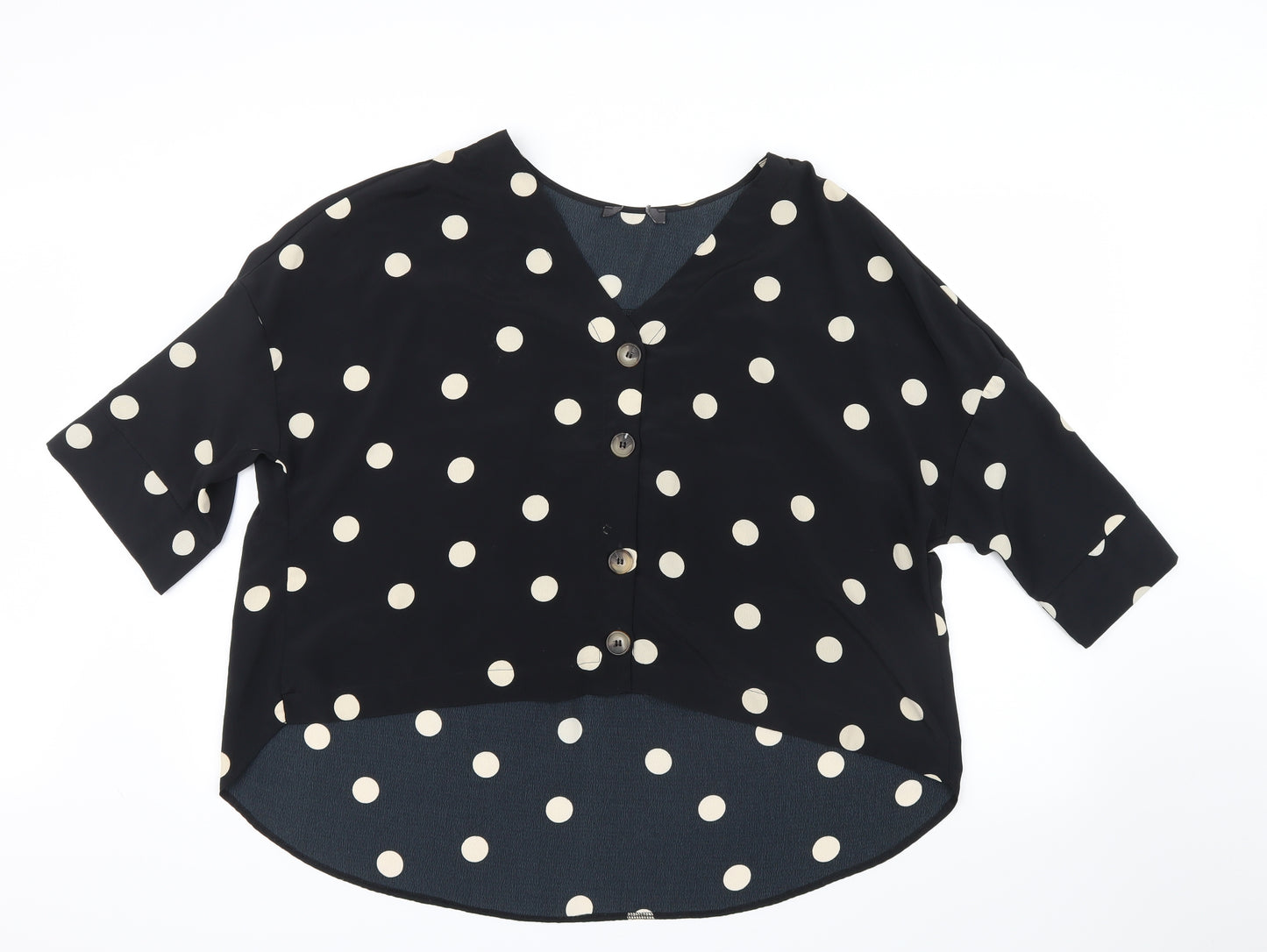 Preworn Womens Black Polka Dot Mesh Basic Blouse Size 18