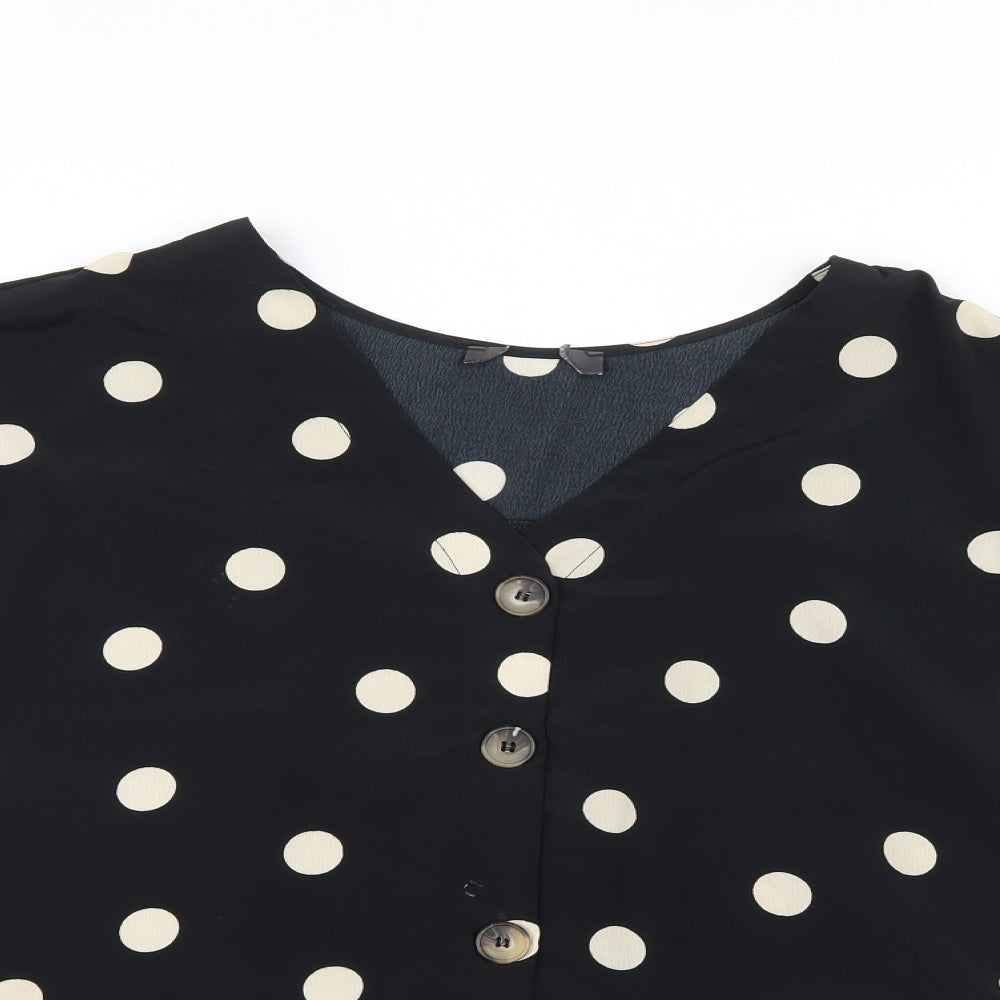Preworn Womens Black Polka Dot Mesh Basic Blouse Size 18