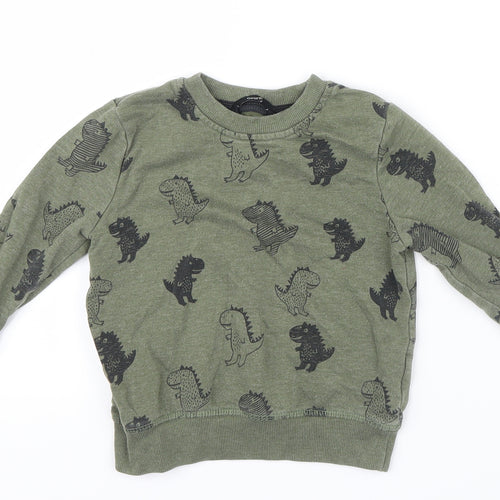 George Boys Green  Knit Pullover Jumper Size 2-3 Years  - Dinosaurs