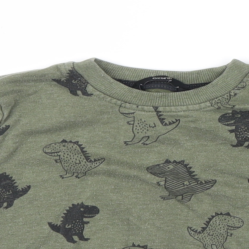 George Boys Green  Knit Pullover Jumper Size 2-3 Years  - Dinosaurs