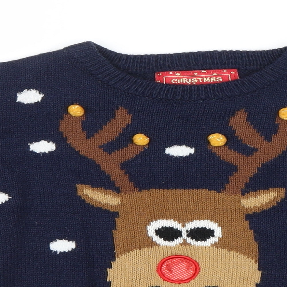 Primark Boys Blue  Knit Pullover Jumper Size 18-24 Months  - Christmas