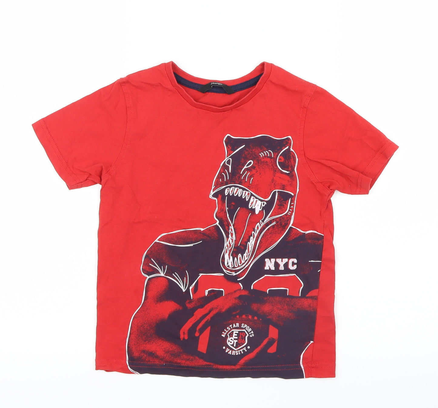 George Boys Red   Basic T-Shirt Size 6-7 Years  - Dinosaur