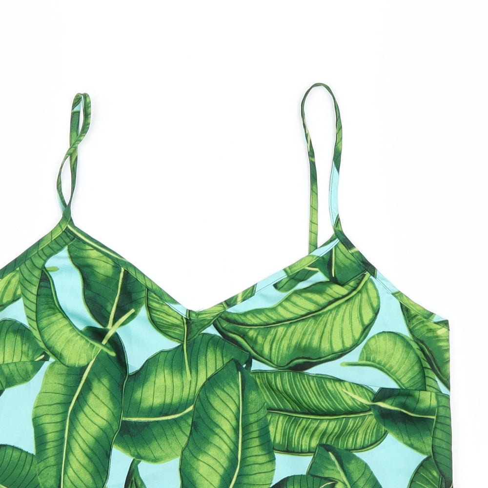 Matalan Womens Green Geometric Satin Cami Pyjama Top Size 10