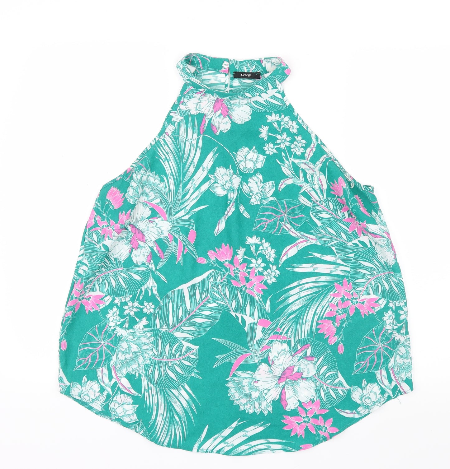 George Womens Green Floral Mesh Basic Blouse Size 12