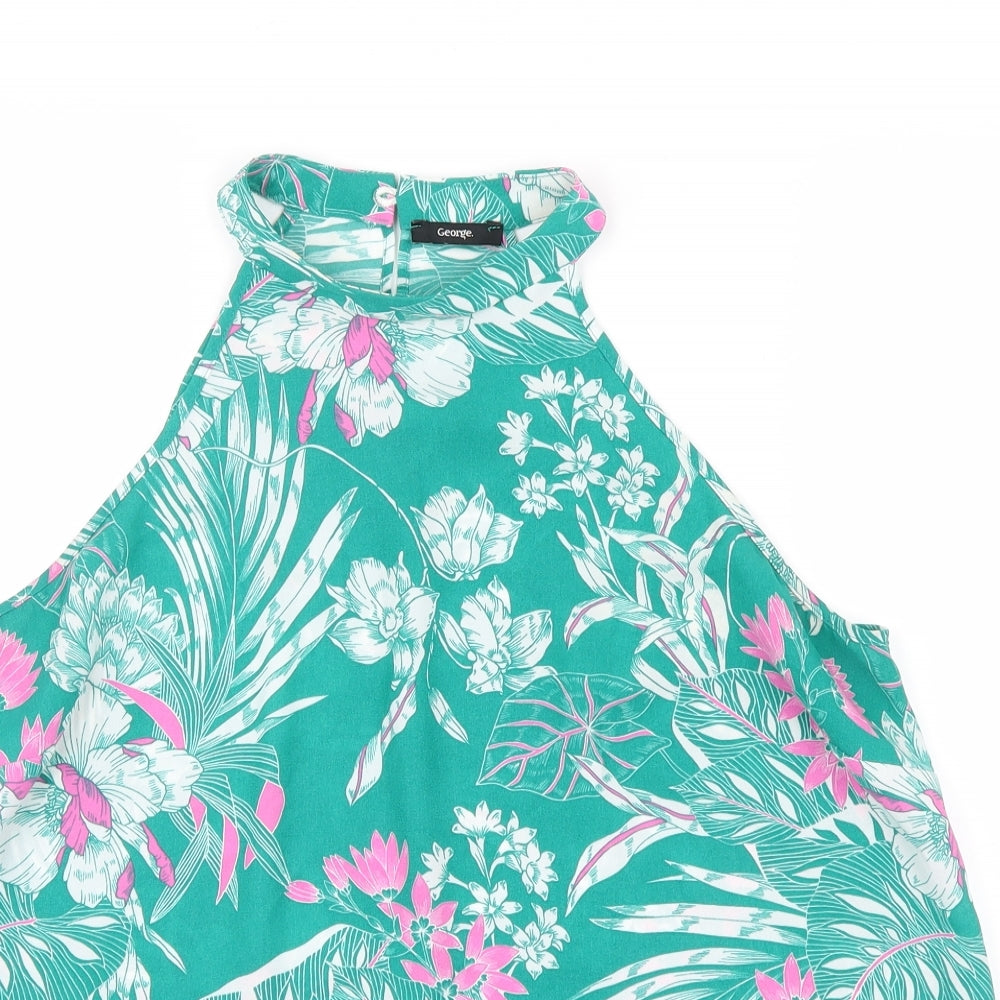 George Womens Green Floral Mesh Basic Blouse Size 12