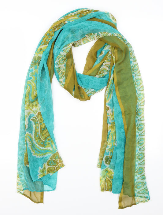 Front view of Preworn women’s blue geometric scarf