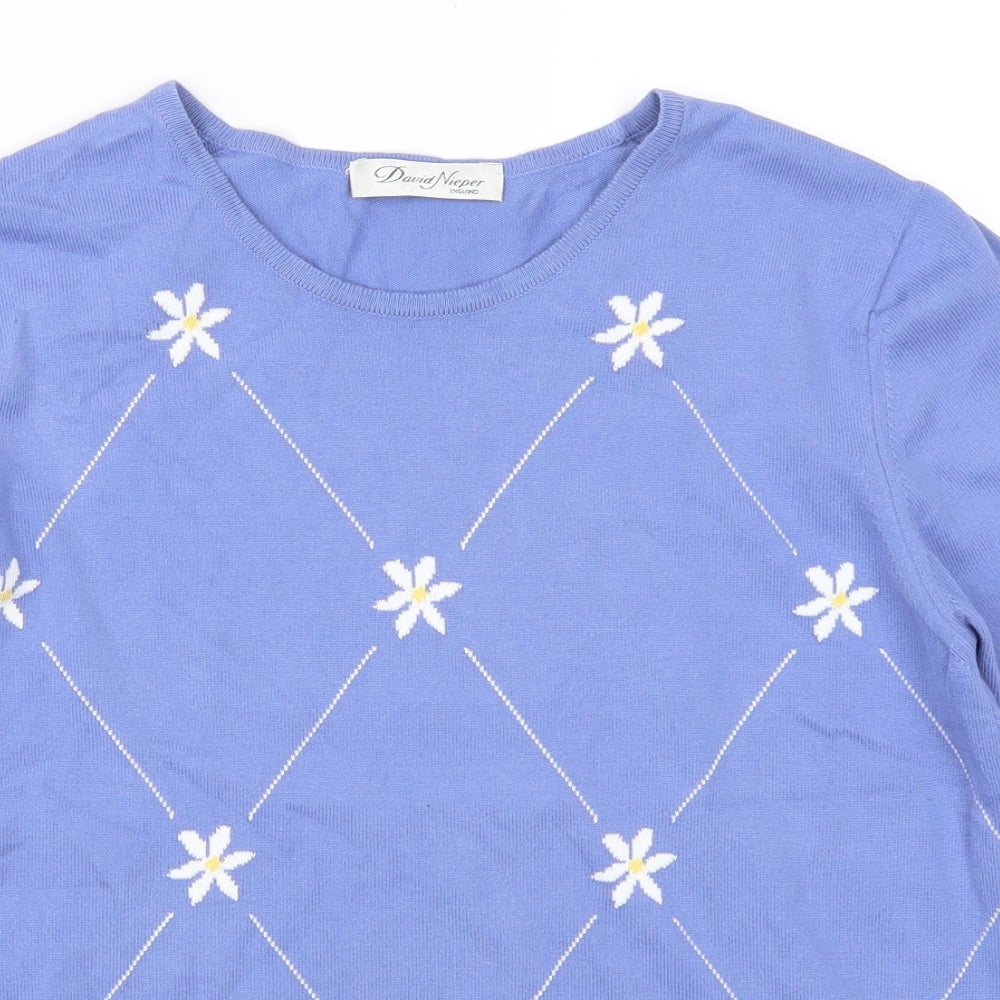 David Nieper Womens Blue Animal Print  Pullover Jumper Size 14  - Flowers