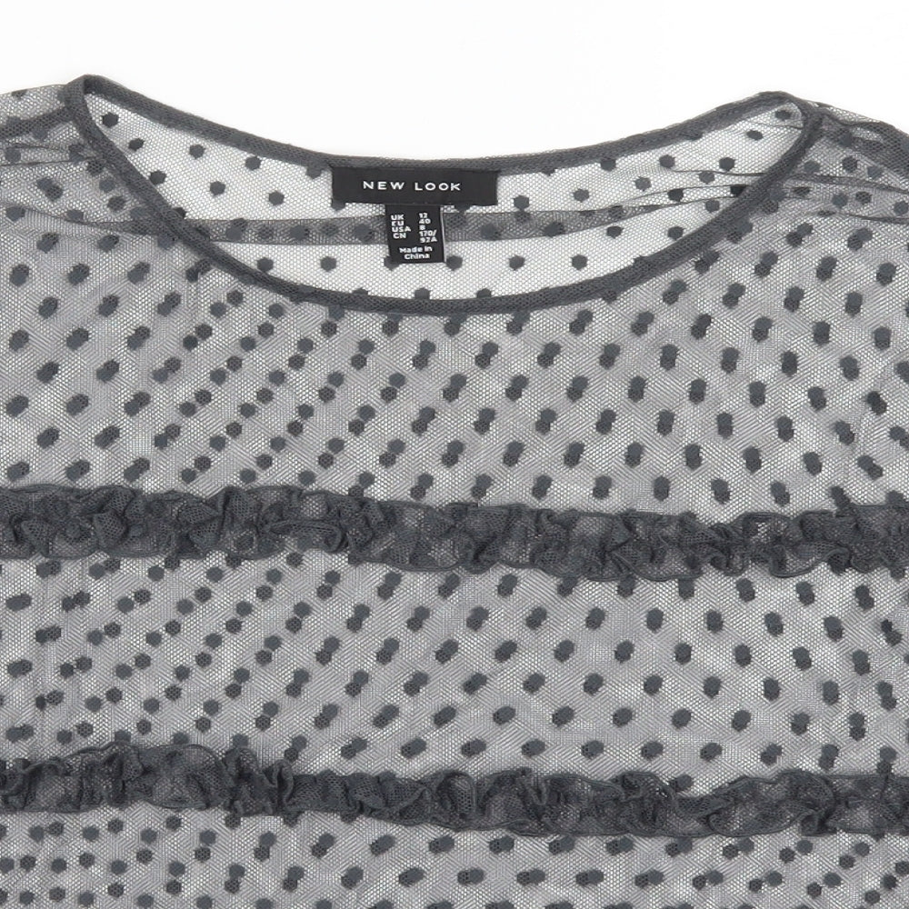 New Look Womens Grey Polka Dot Lace Basic T-Shirt Size 12