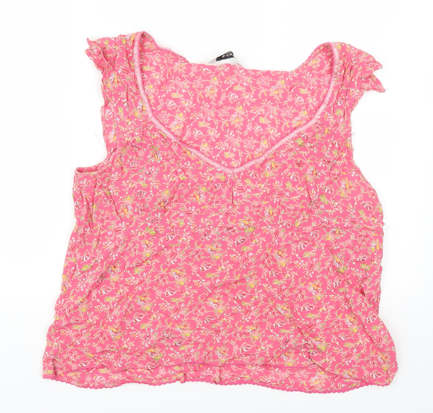 Evie Womens Pink Floral  Basic Tank Size 18