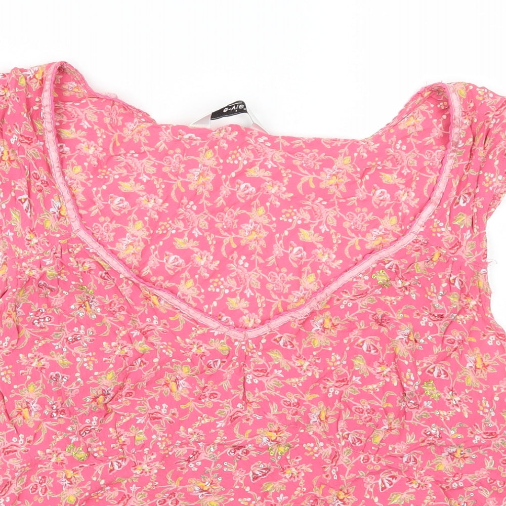 Evie Womens Pink Floral  Basic Tank Size 18