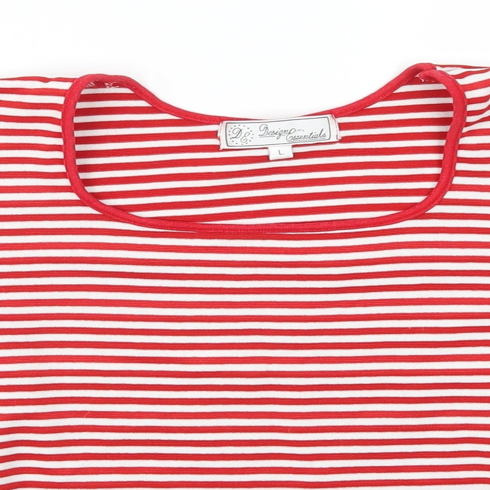 Design Essentials Womens Red Striped  Basic T-Shirt Size L