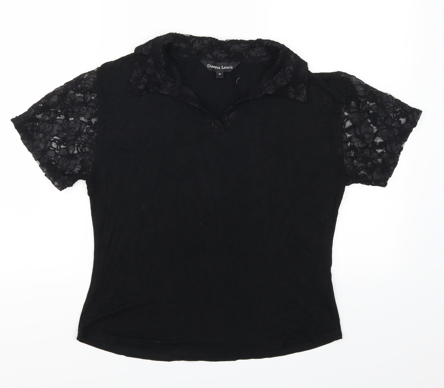 Donna Lewis Womens Black  Lace Basic T-Shirt Size M