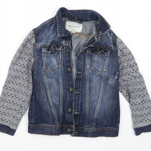 River Island Boys Blue Geometric Denim Gilet Jacket Size 9 Years