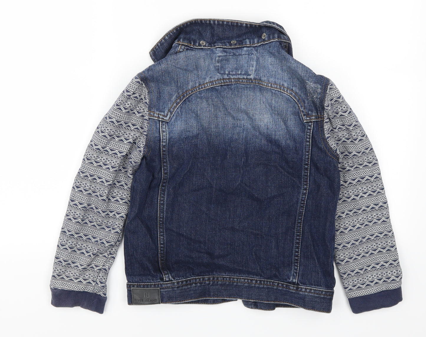 River Island Boys Blue Geometric Denim Gilet Jacket Size 9 Years