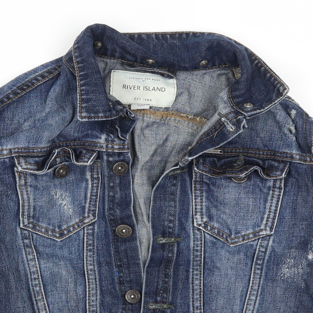 River Island Boys Blue Geometric Denim Gilet Jacket Size 9 Years
