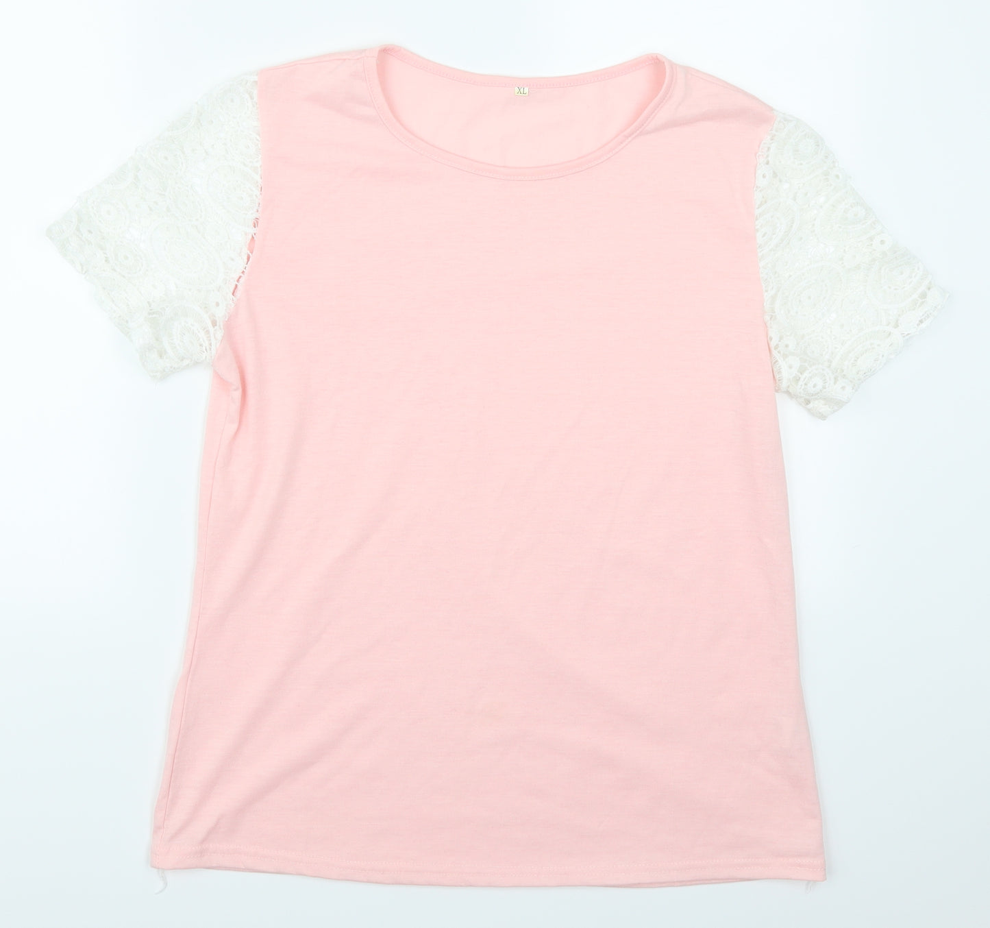 Preworn Womens Pink  Lace Basic T-Shirt Size XL