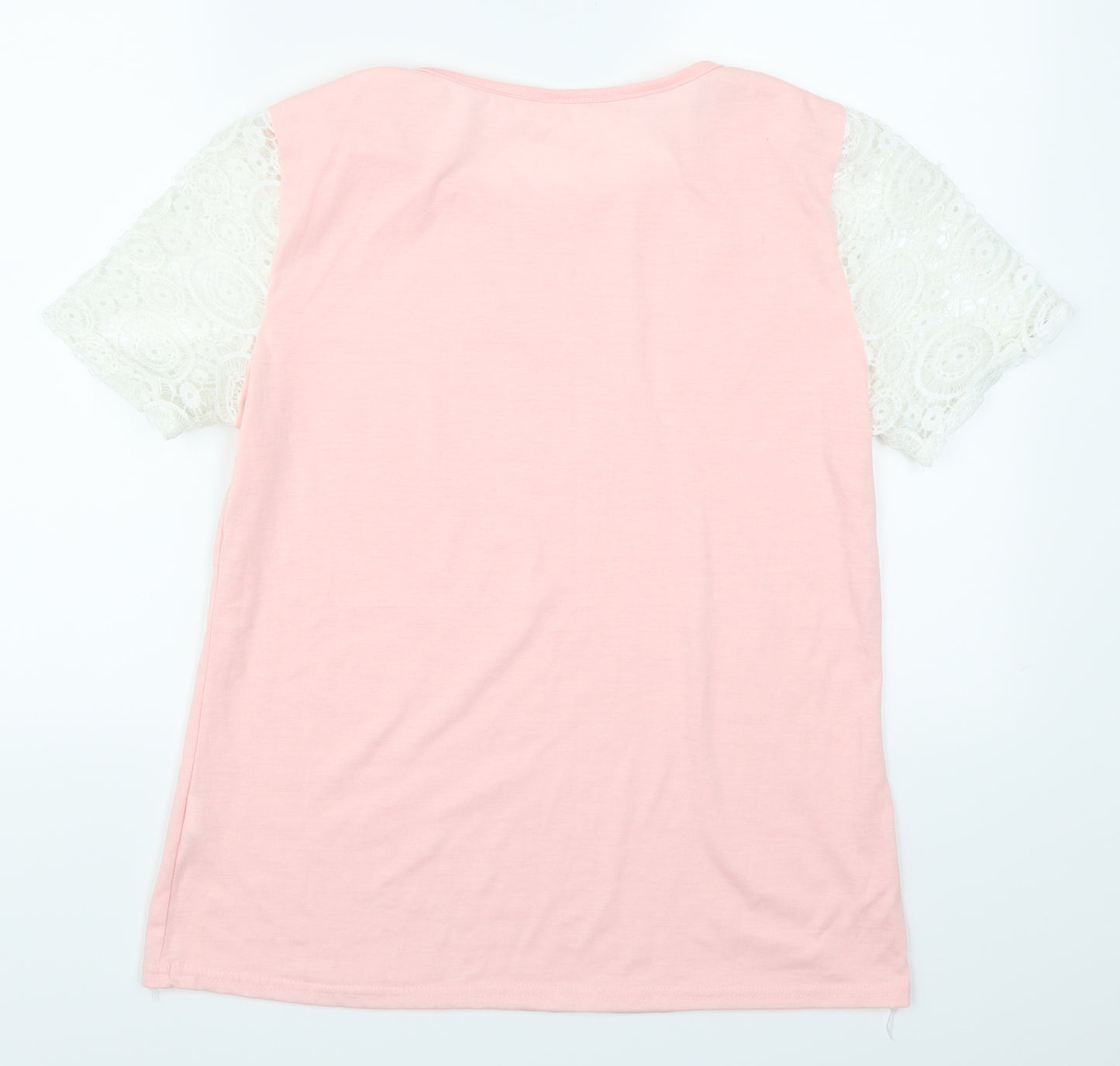 Preworn Womens Pink  Lace Basic T-Shirt Size XL