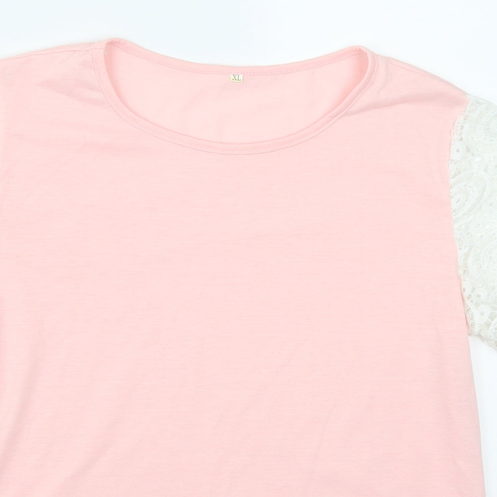 Preworn Womens Pink  Lace Basic T-Shirt Size XL