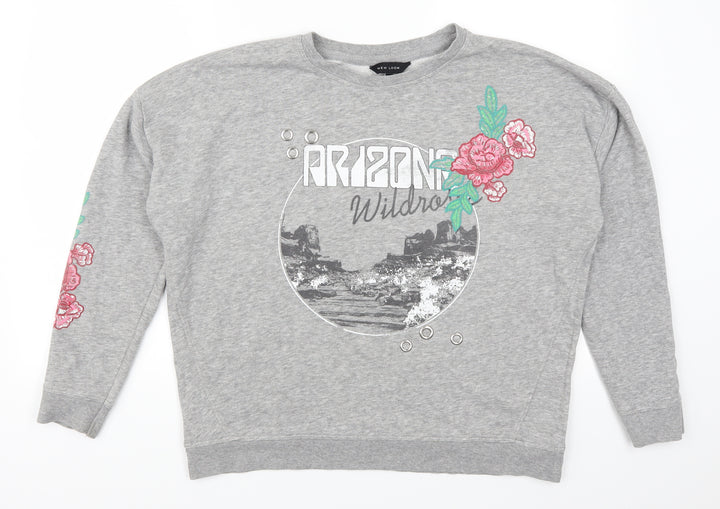 New Look Womens Grey Floral Pullover Sweatshirt Size 12 - Arizona