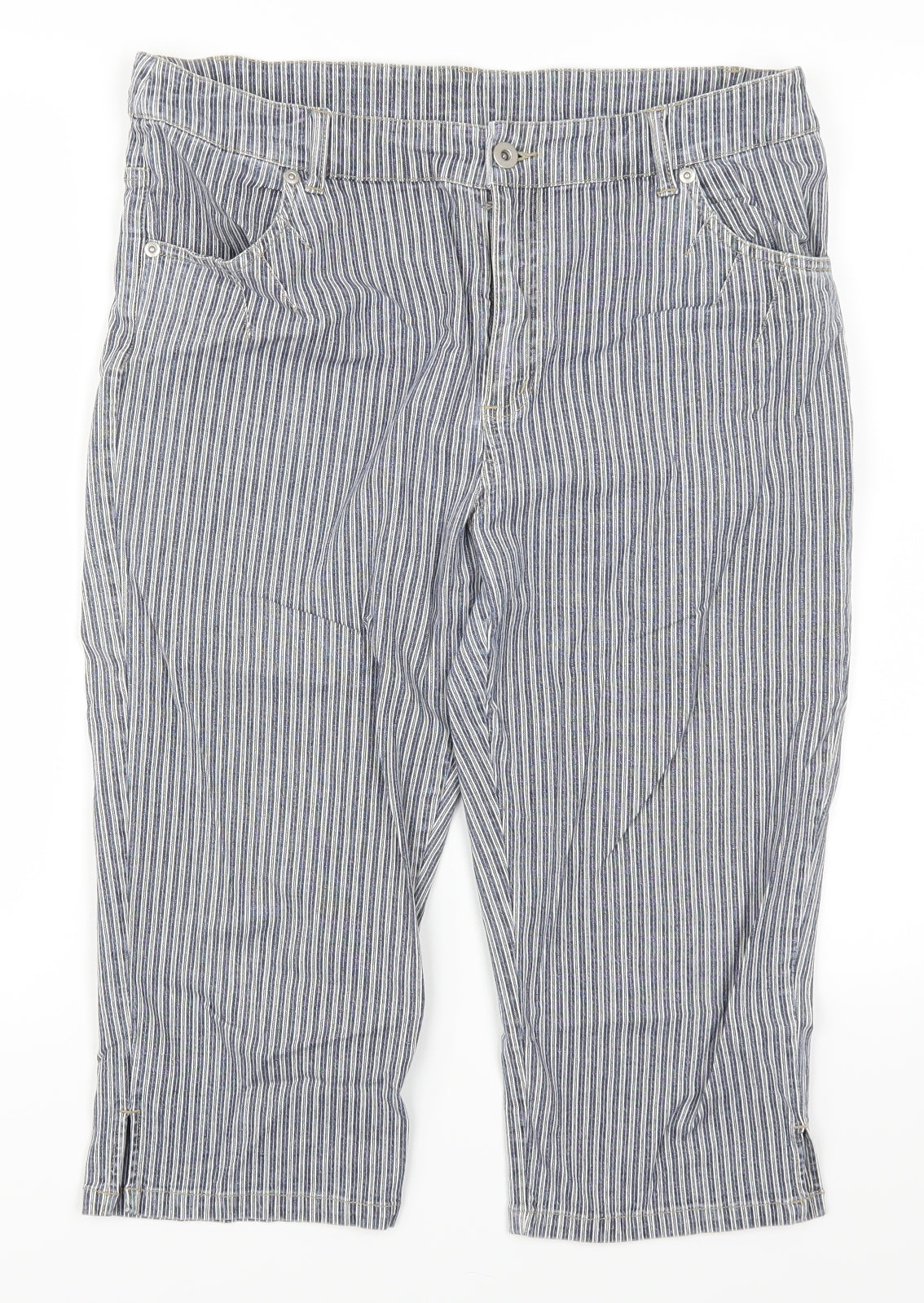 Marks and Spencer Womens Blue Striped Denim Cropped Jeans Size 16