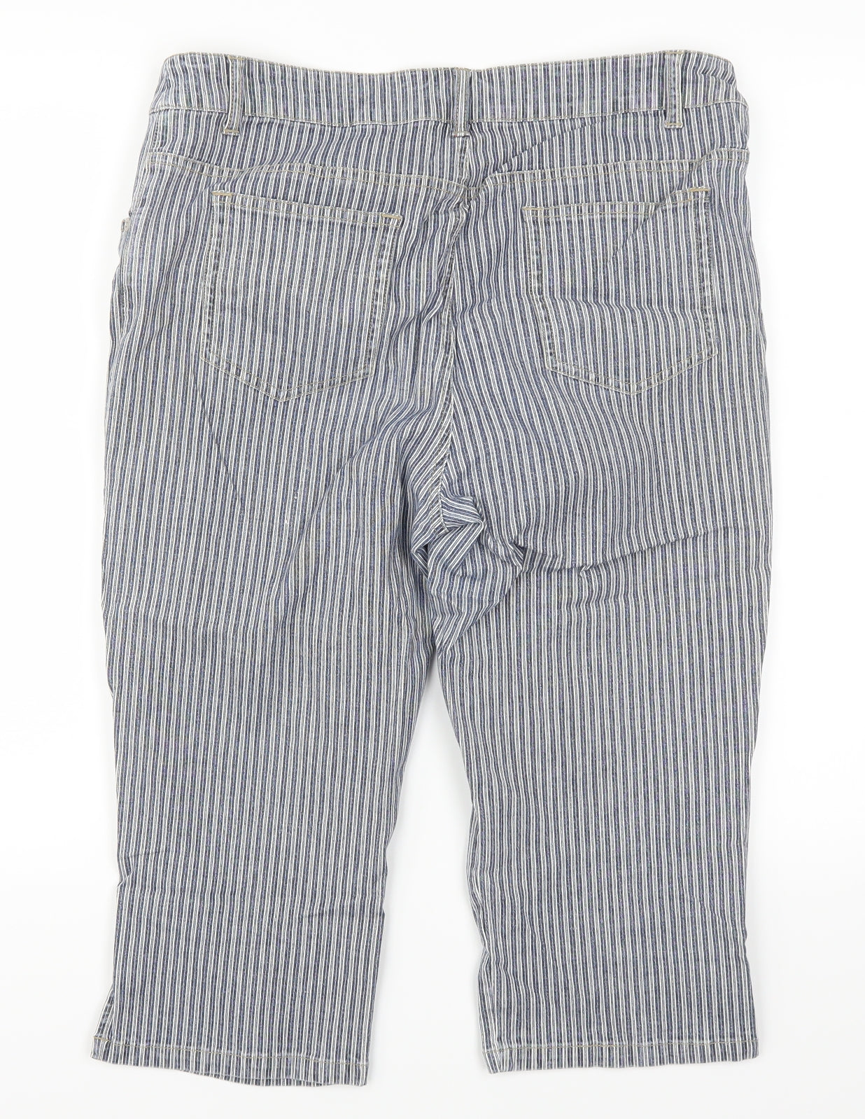 Marks and Spencer Womens Blue Striped Denim Cropped Jeans Size 16