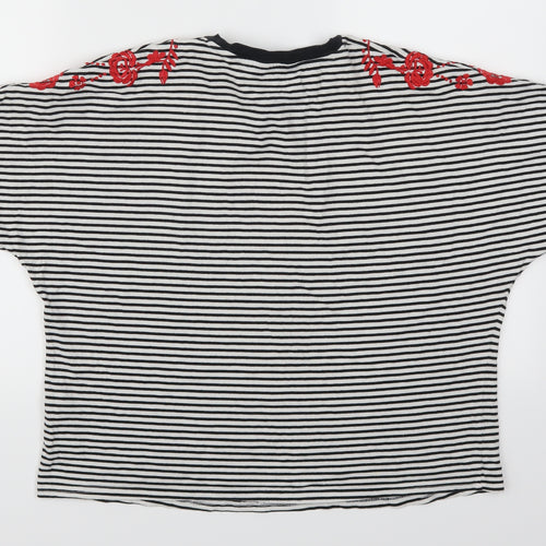 New Look Womens Black Striped  Basic T-Shirt Size 12  - Flowers