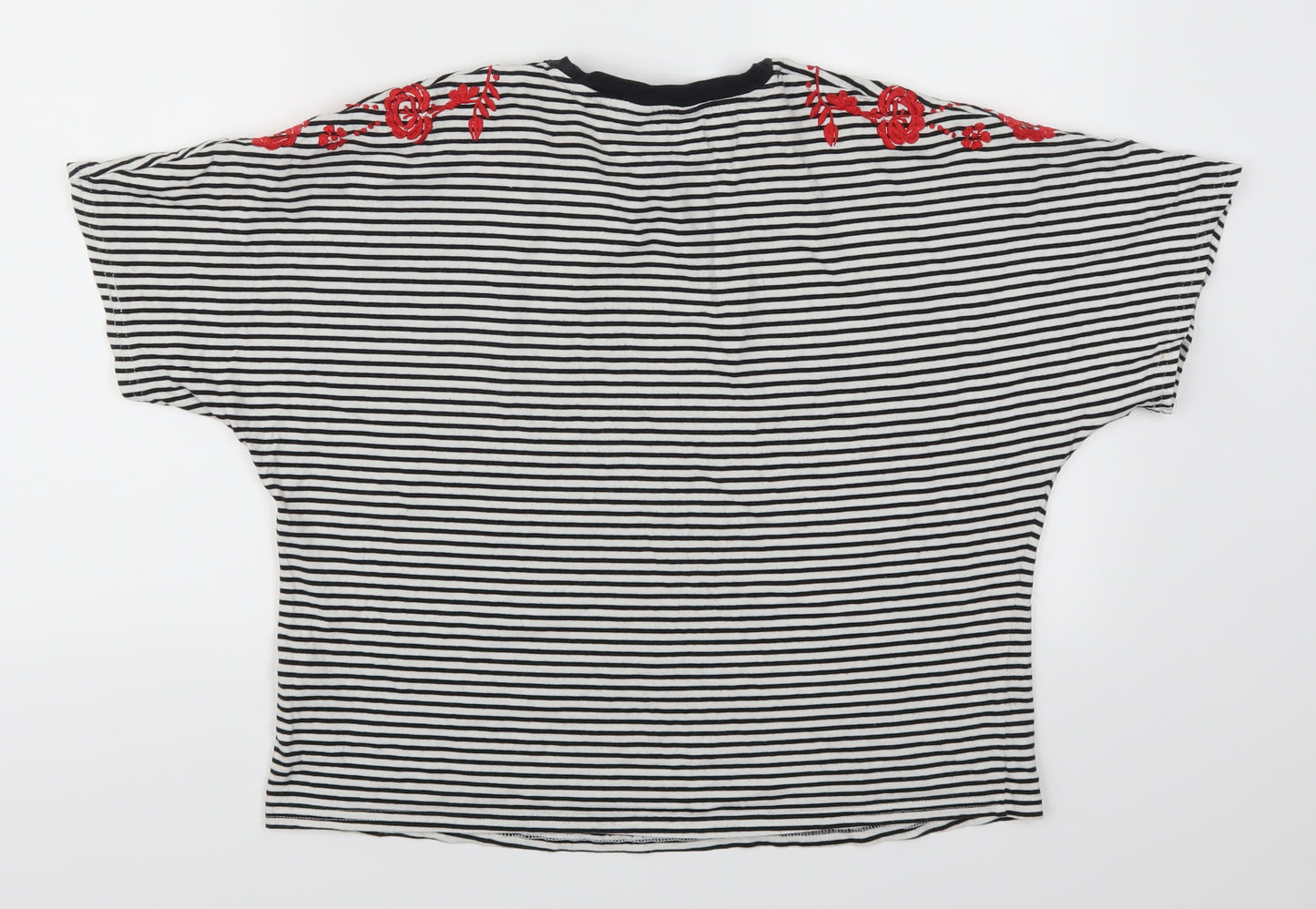 New Look Womens Black Striped  Basic T-Shirt Size 12  - Flowers