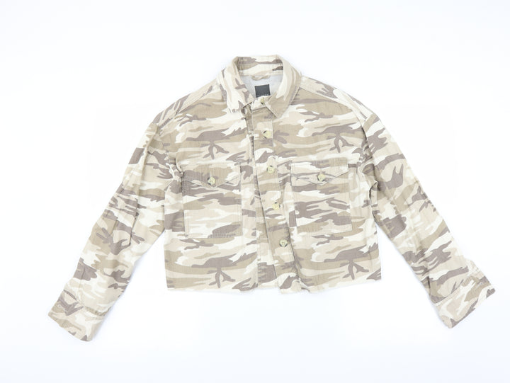 Primark Womens Brown Camouflage Denim Jacket Size 4 - CROPPED