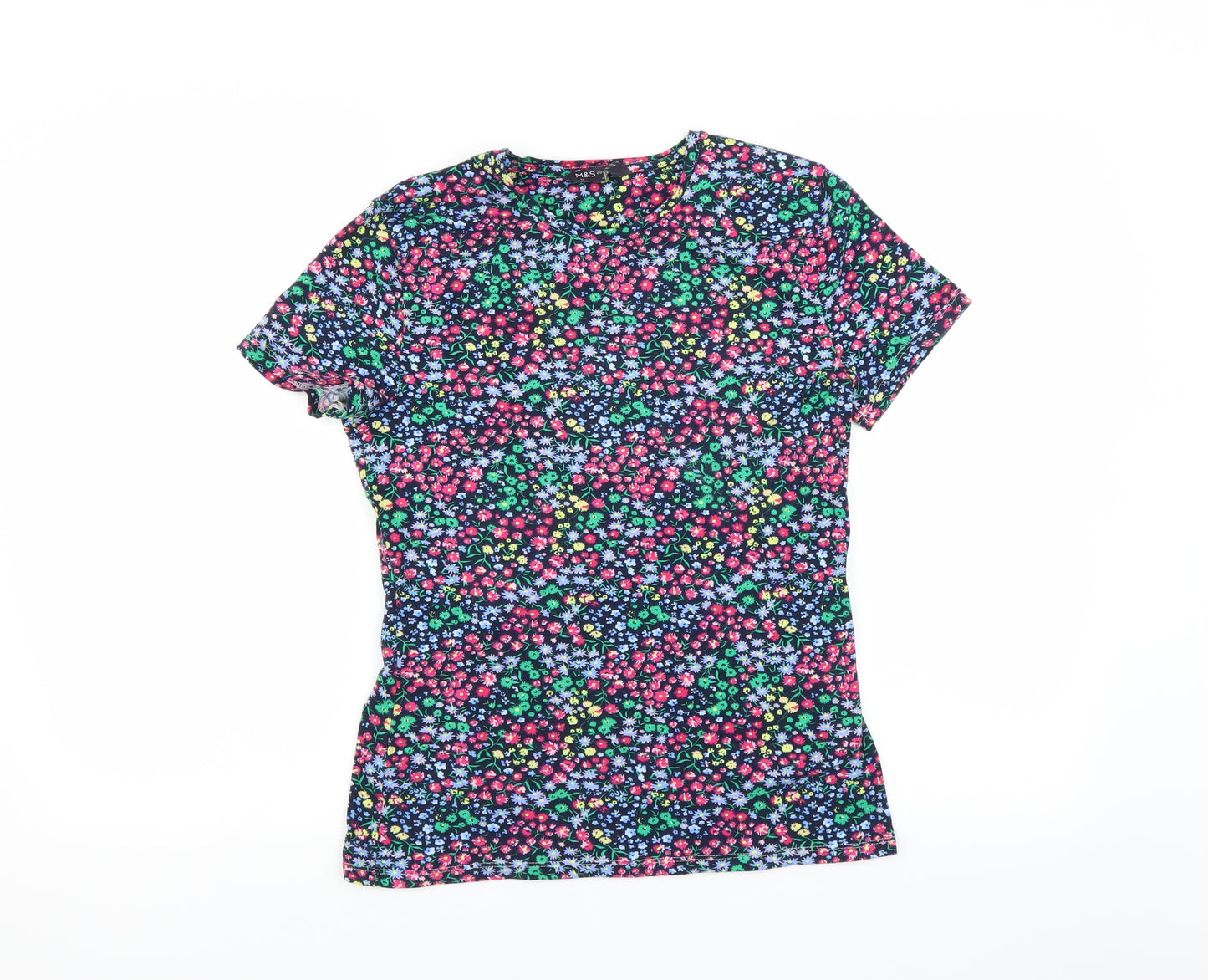 Marks and Spencer Womens Blue Floral  Basic T-Shirt Size 10