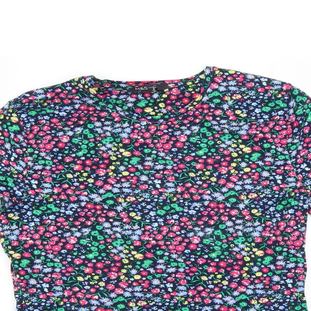 Marks and Spencer Womens Blue Floral  Basic T-Shirt Size 10