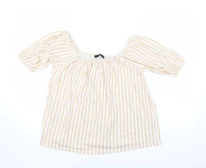 F&F Womens Beige Striped Basic Blouse Size 10