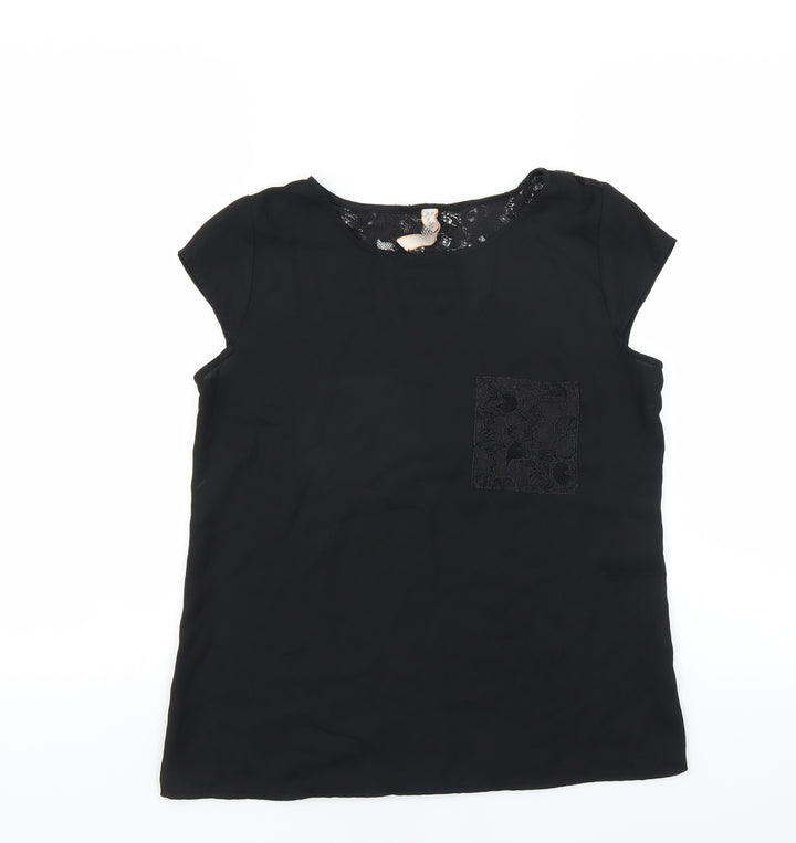 Springfield Womens Black Basic Blouse Size 10 - sheer crochet back