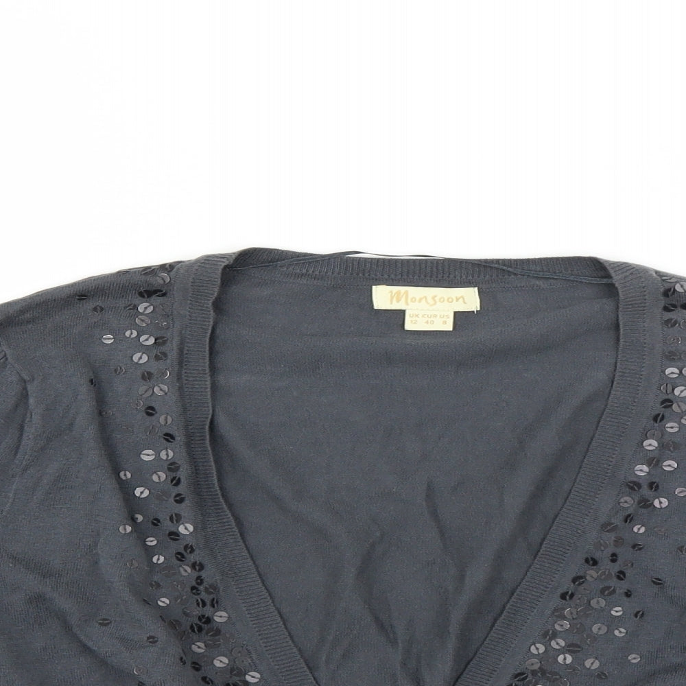 Monsoon Womens Grey   Cardigan Jumper Size 12  - CROPPED