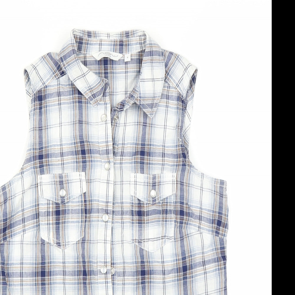 New Look Womens Blue Plaid  Basic Blouse Size 8