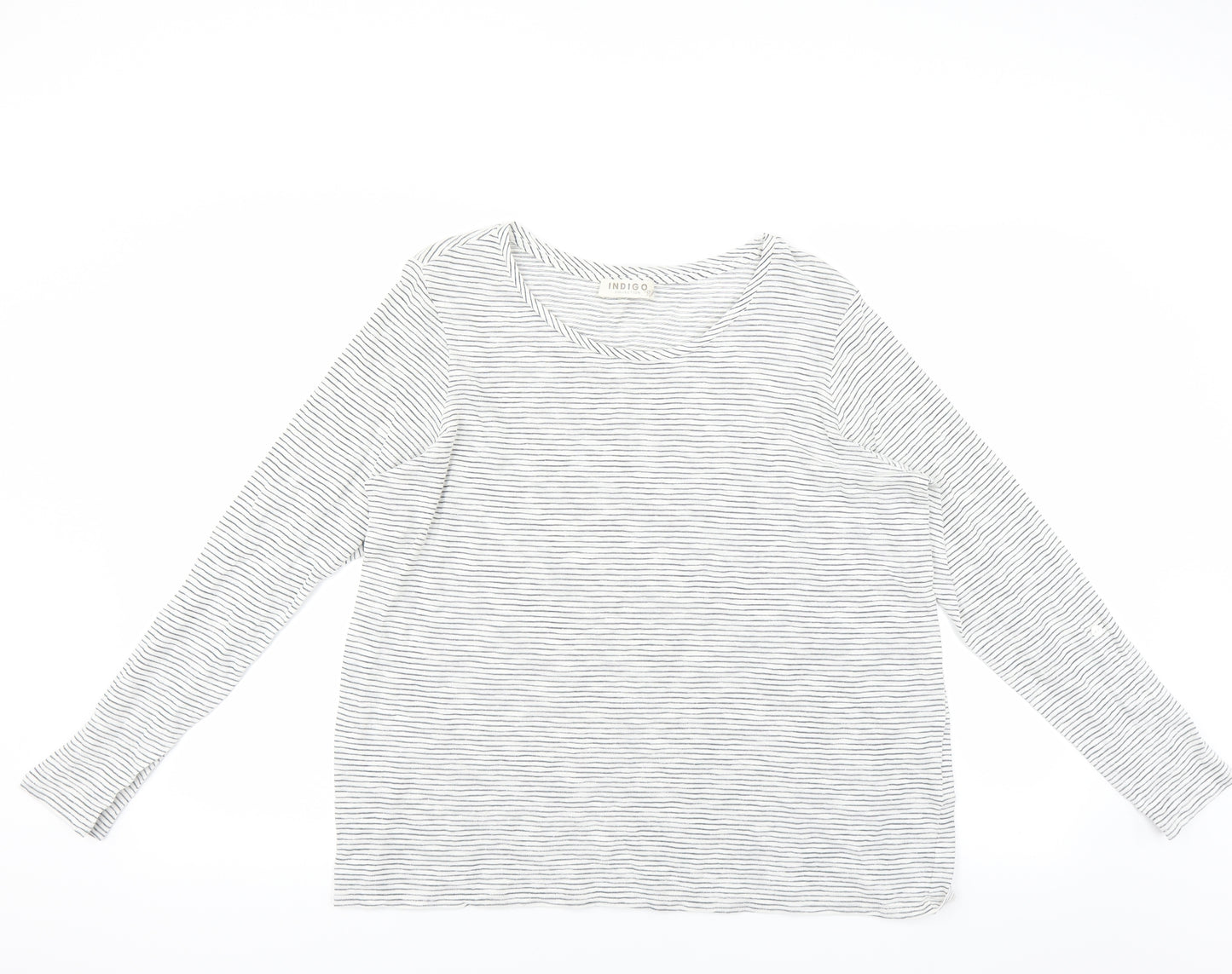 Indigo Collection Womens White Striped  Basic T-Shirt Size 18