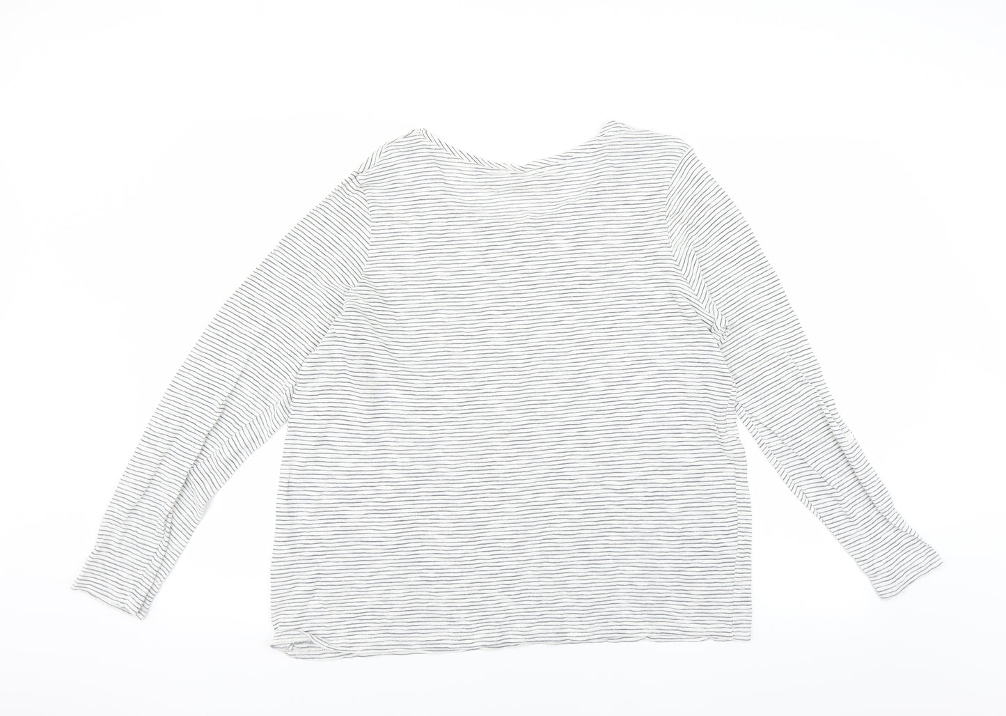 Indigo Collection Womens White Striped  Basic T-Shirt Size 18