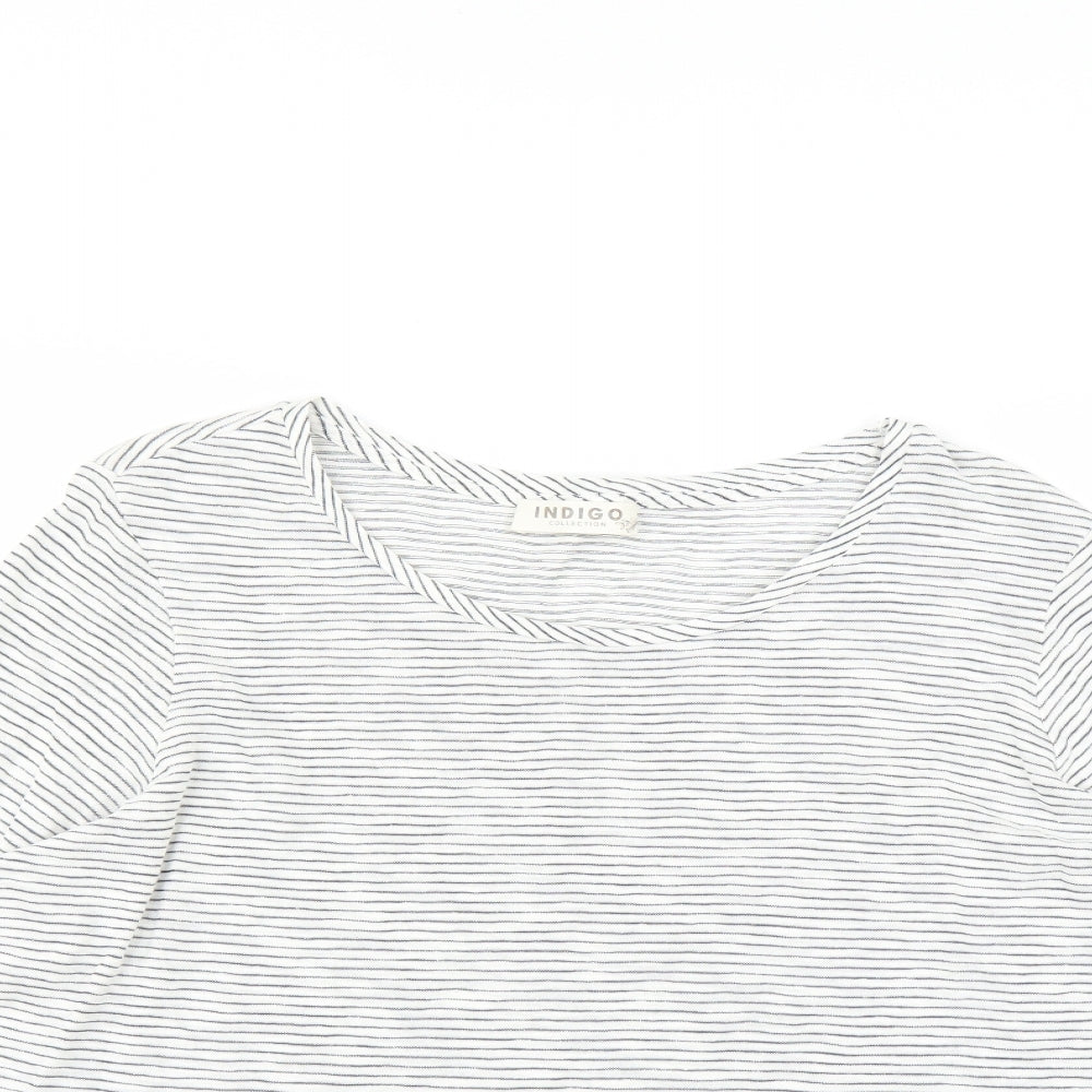 Indigo Collection Womens White Striped  Basic T-Shirt Size 18