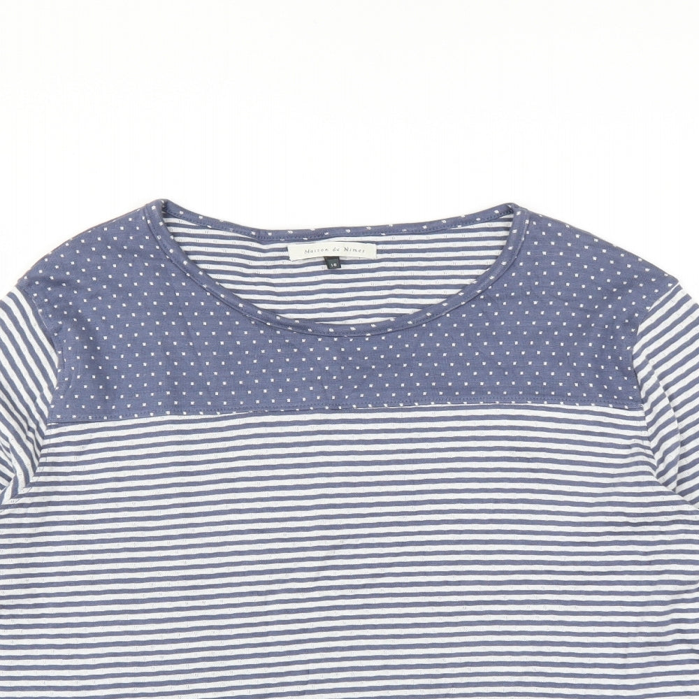 Maison De Nimes Womens Blue Striped  Basic T-Shirt Size 16