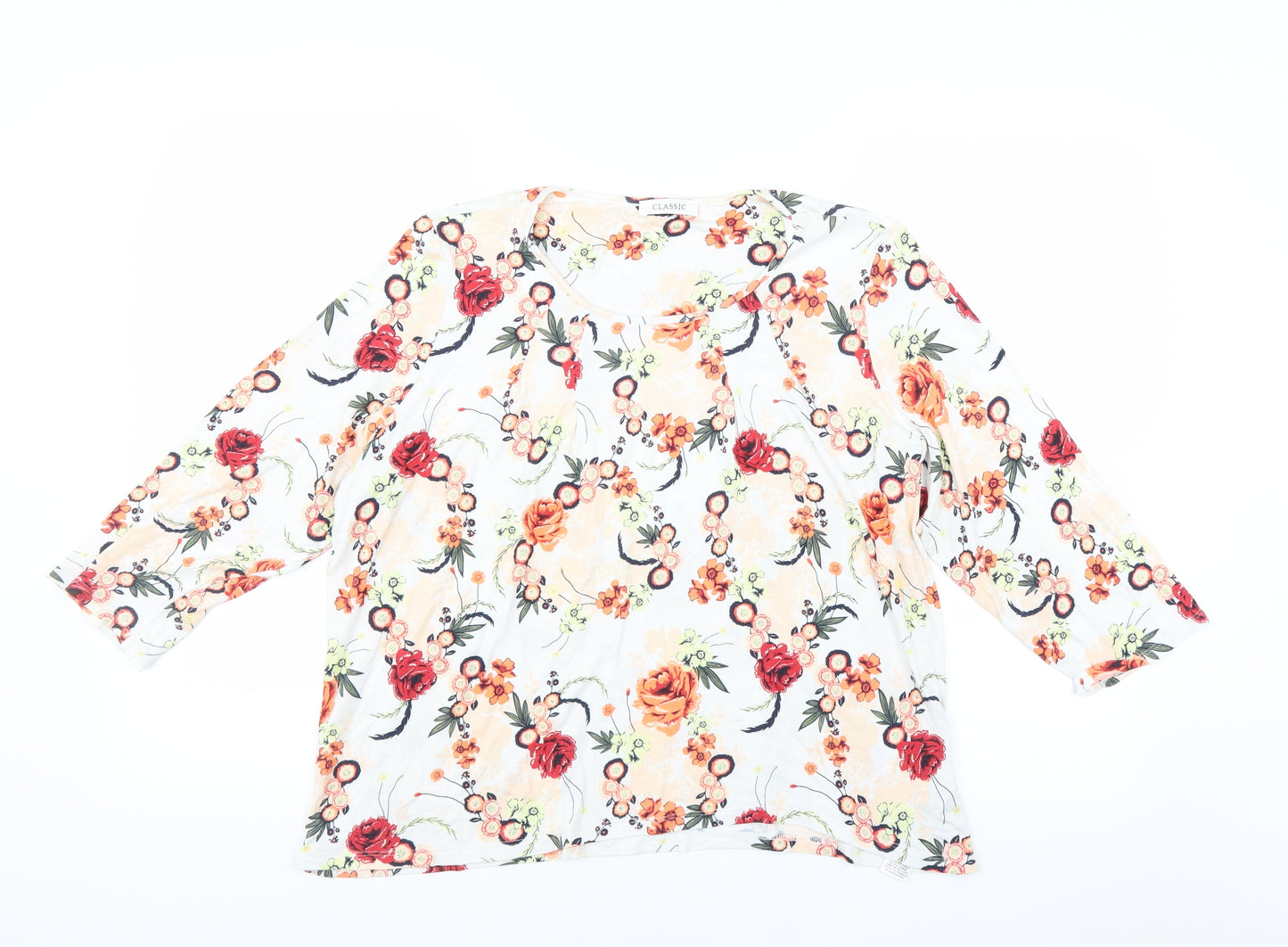 Classic Womens White Floral  Basic T-Shirt Size 18