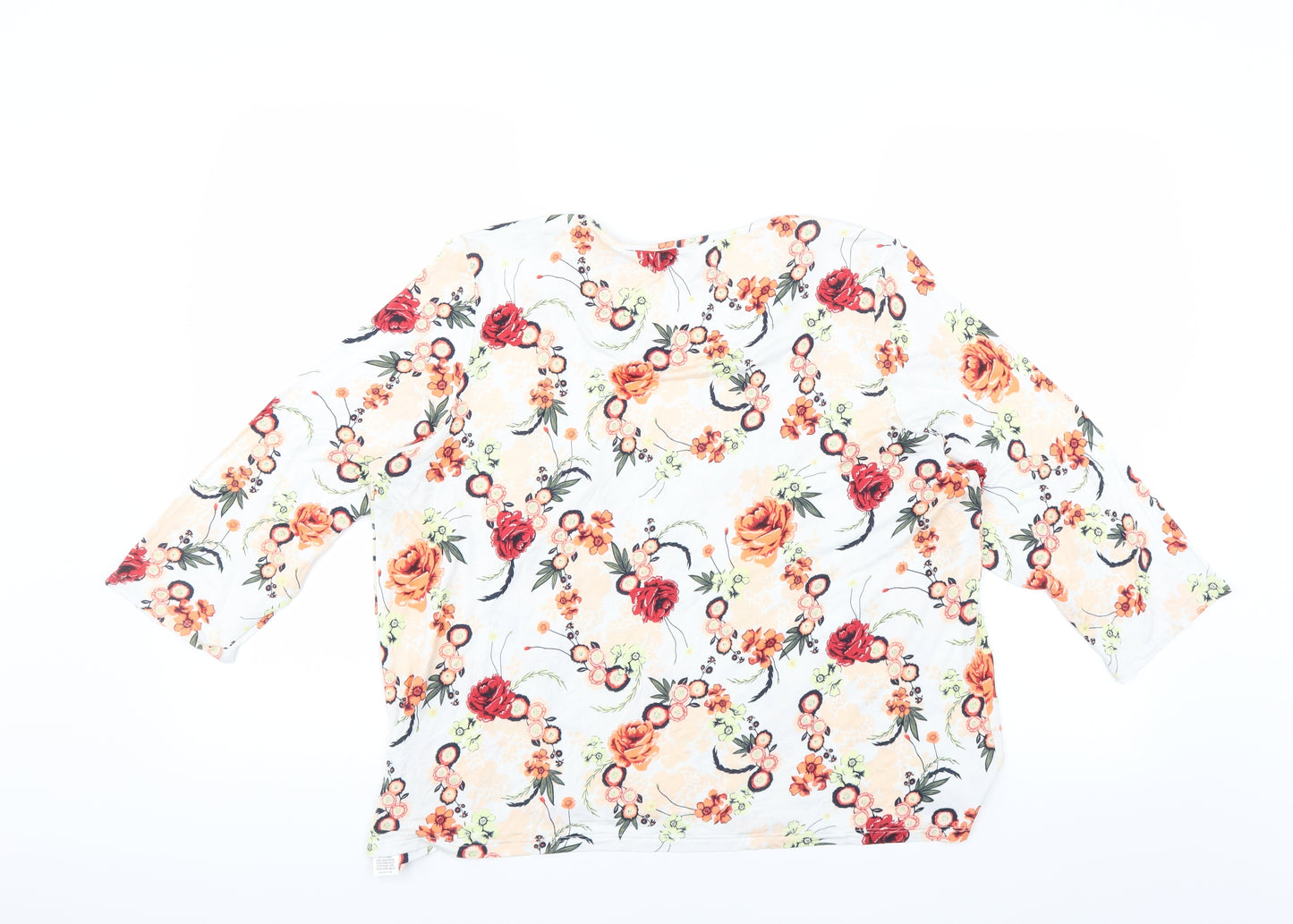 Classic Womens White Floral  Basic T-Shirt Size 18