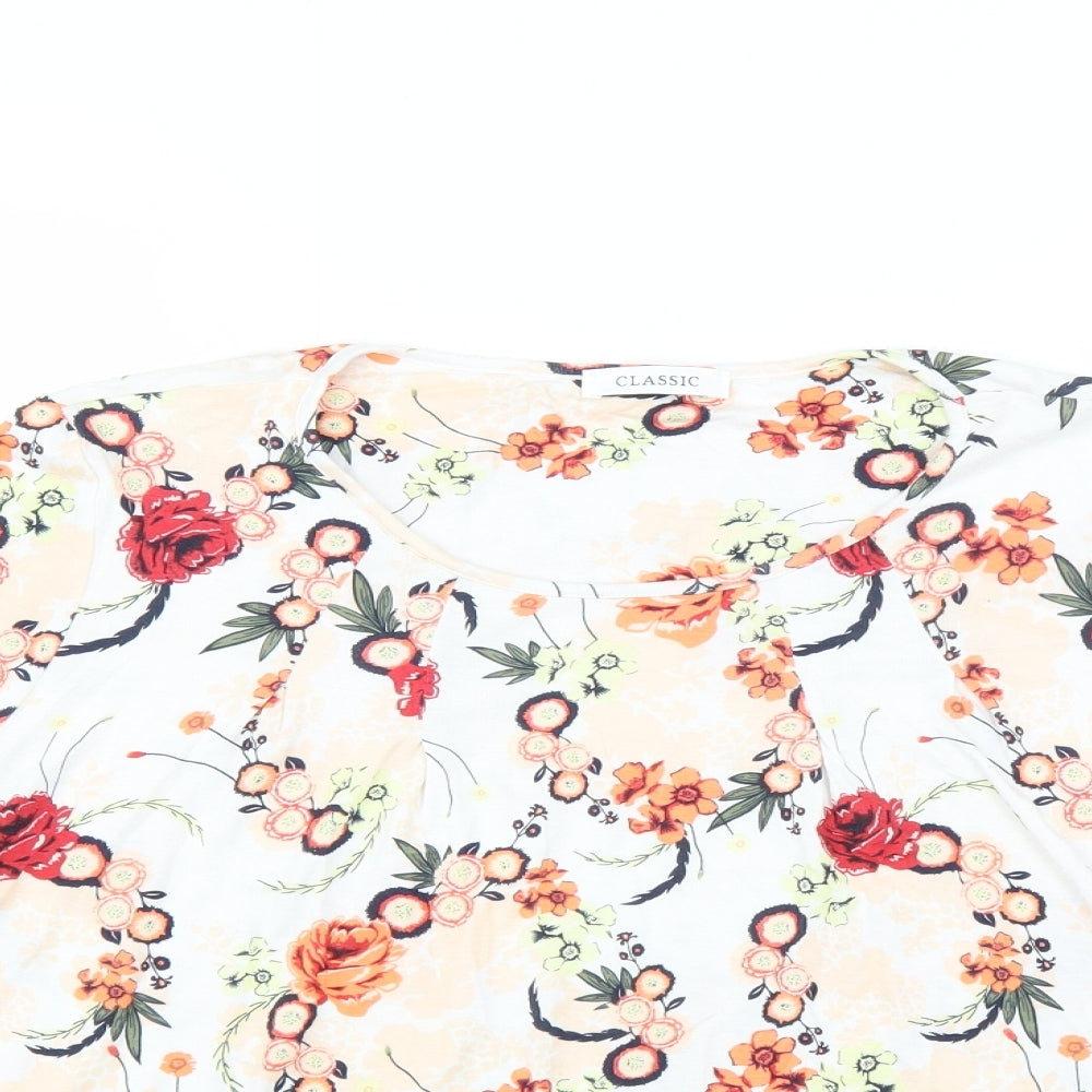 Classic Womens White Floral  Basic T-Shirt Size 18