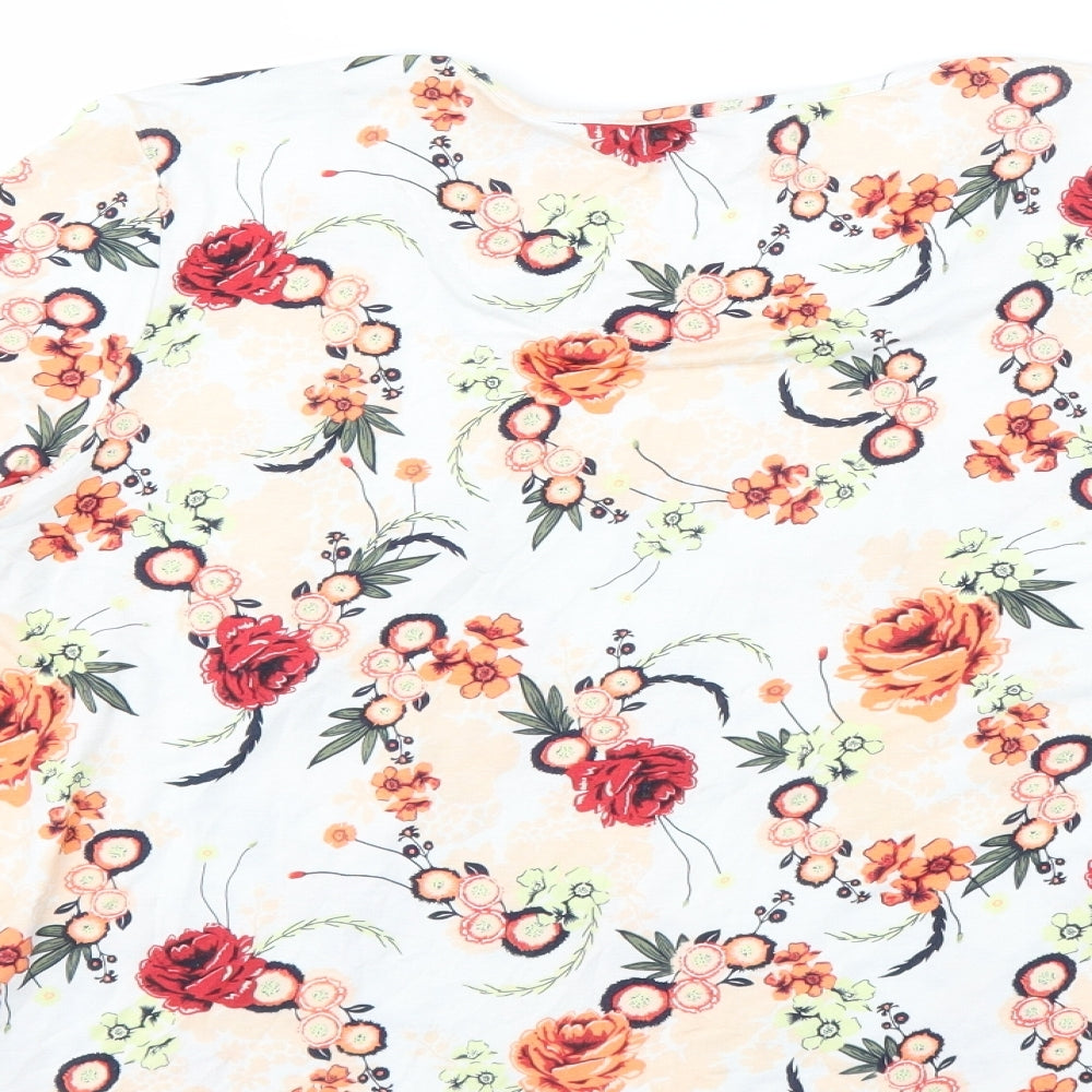 Classic Womens White Floral  Basic T-Shirt Size 18