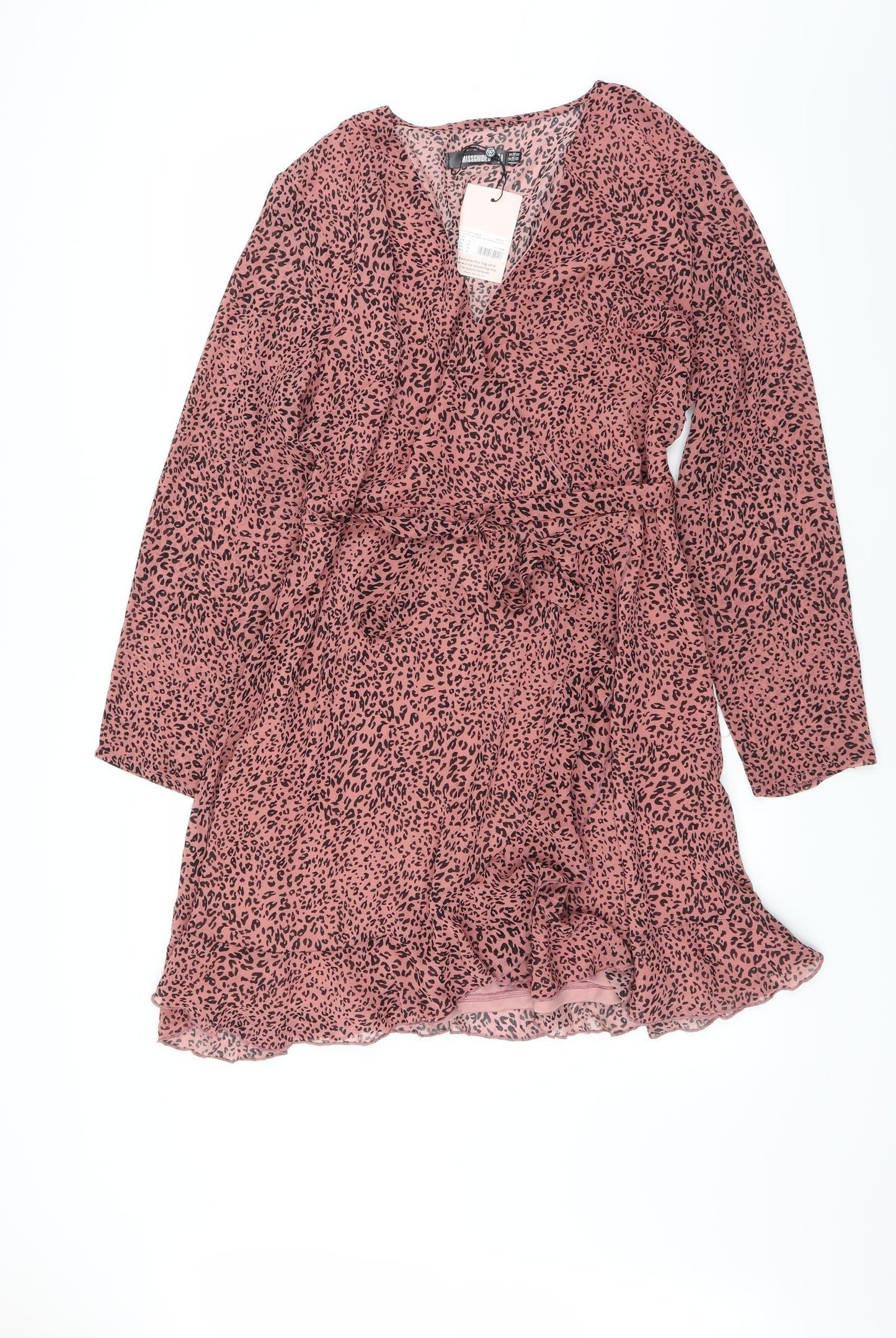 Missguided Womens Pink Animal Print  Wrap Dress  Size 18