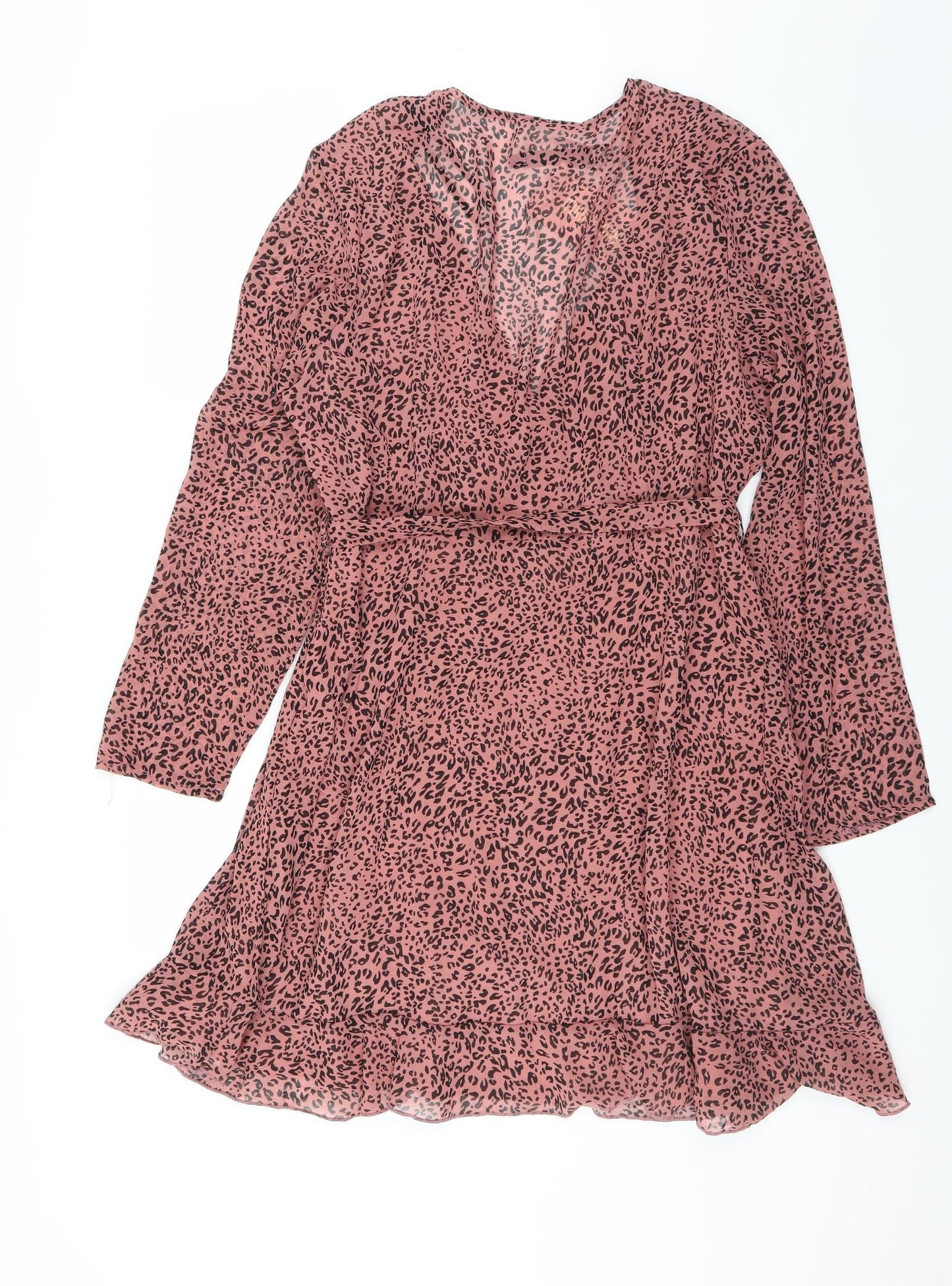 Missguided Womens Pink Animal Print  Wrap Dress  Size 18