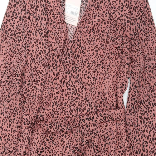 Missguided Womens Pink Animal Print  Wrap Dress  Size 18