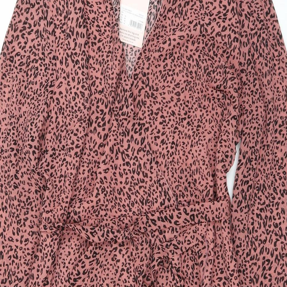 Missguided Womens Pink Animal Print  Wrap Dress  Size 18