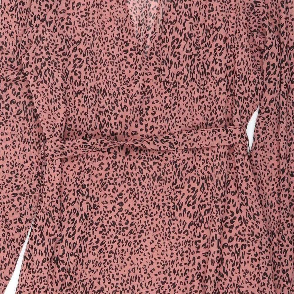 Missguided Womens Pink Animal Print  Wrap Dress  Size 18