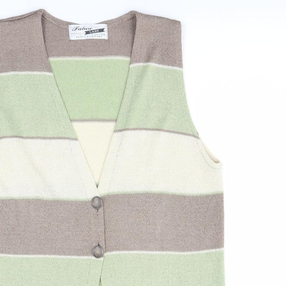 Future Lady Womens Green Striped  Cardigan Jumper