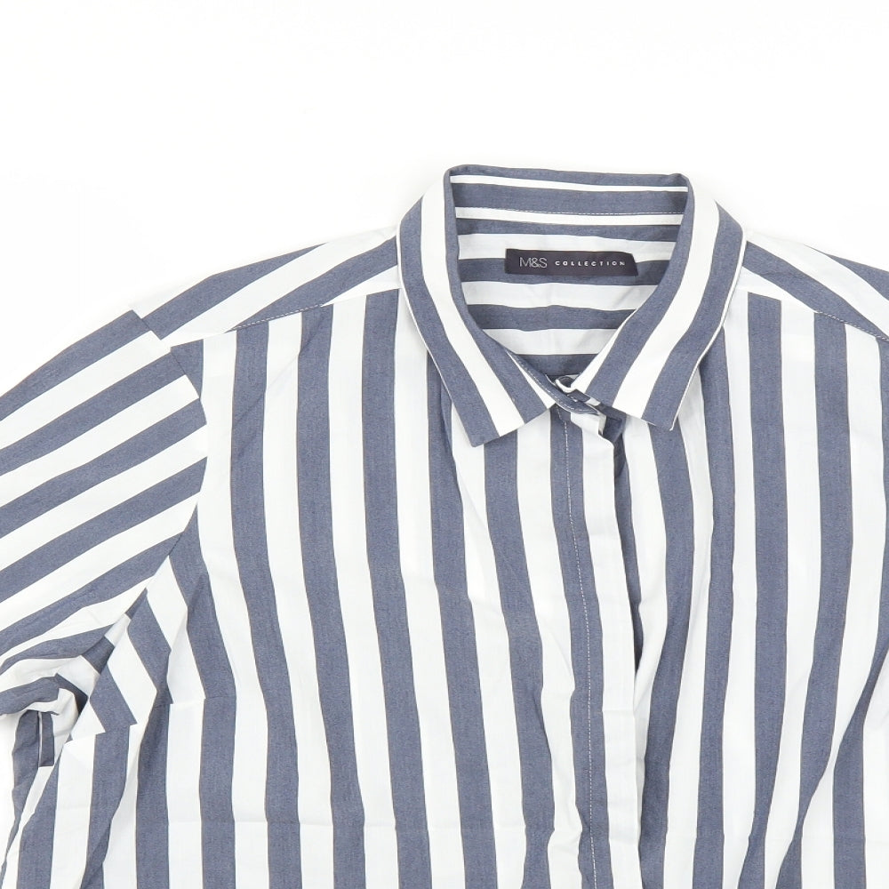 Marks and Spencer Womens Blue Striped  Basic Button-Up Size 18